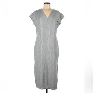 White House Black Market Silver Metallic Shimmer Short Sleeve Midi Dress Size M